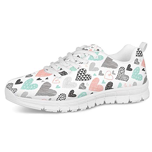 UOIMAG Frauen Trainer Bär Herz Muster Sneaker Schuhe Soft Air Mesh Laufschuhe Leichte Schnür-Freizeitschuhe 37EU von UOIMAG