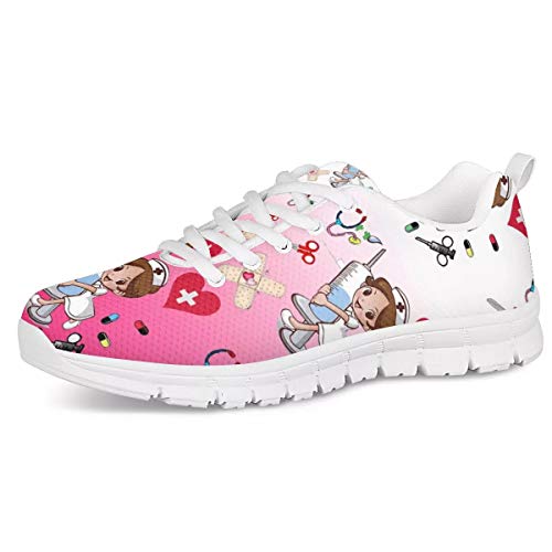 UOIMAG Girls Trainer Gradient Rosa Krankenschwester Sneaker Medizinisches Muster Frauen Laufschuhe Leichte Mesh Flache Freizeitschuhe 38EU von UOIMAG
