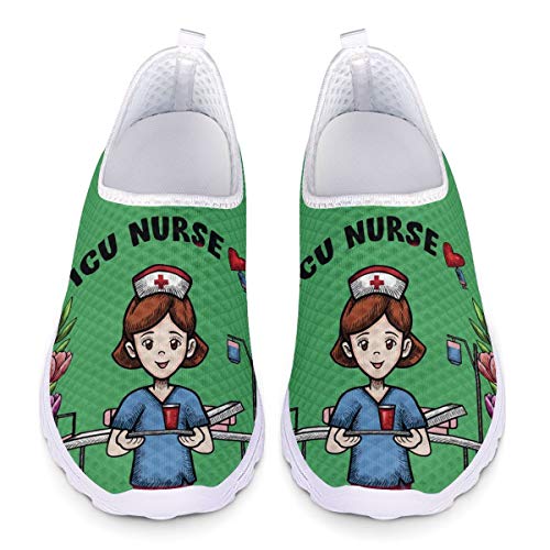 UOIMAG Green Cute Nurse Sneaker Schuhe Geschenk für Frauen Mädchen Casual Slip On Schuhe Atmungsaktive Mesh Schuhe 38EU von UOIMAG