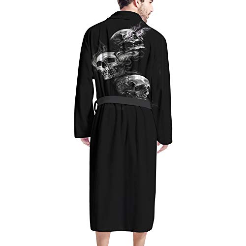 UOIMAG Herren-Bademantel mit Tasche, weicher Bademantel, Morgenmantel, Nachtwäsche, Geschenk für Herren, Totenkopf schwarz, Einheitsgröße von UOIMAG