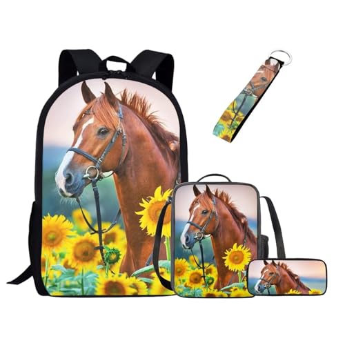 UOIMAG Kinder-Schulranzen-Set für Jungen und Mädchen, Rucksack-Set mit Lunchtasche, Federmäppchen, Schlüsselanhänger, niedliche Büchertaschen, Sonnenblume, Einheitsgröße, Schulranzen-Set von UOIMAG