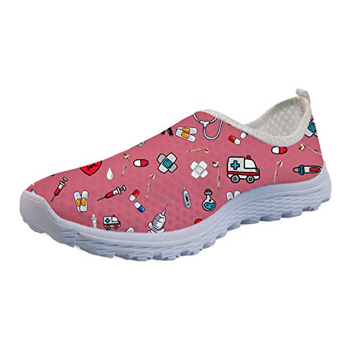 UOIMAG Krankenschwester Schuhe Geschenk für Frauen Mädchen - Pink Slip On Atmungsaktive Mesh Flat Sport Sneaker 39EU von UOIMAG