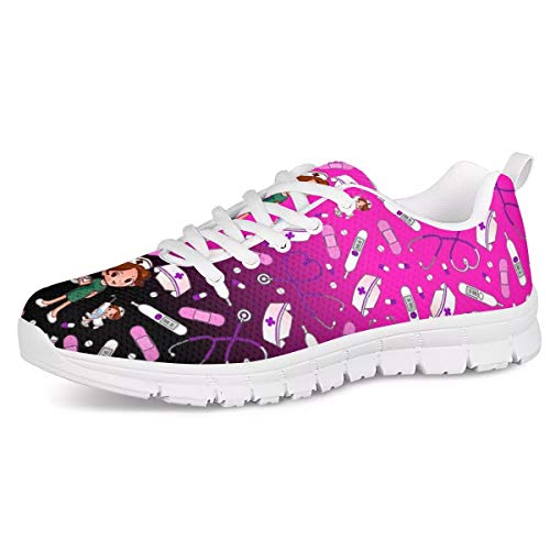 UOIMAG Krankenschwester Schuhe Medical Pattern Trainer für Frauen Teenager Mädchen Sneaker Schuhe Soft Mesh Lace Freizeitschuhe Leichte Laufschuhe 44EU von UOIMAG