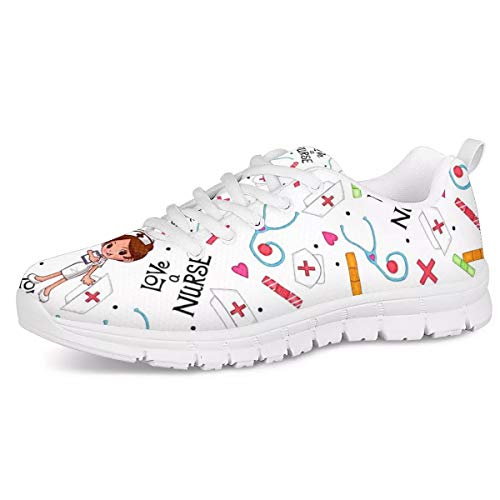 UOIMAG Love Nurse Medical Pattern Trainer für Frauen Mädchen Geschenk Sneaker Schuhe Atmungsaktive Air Mesh Laufschuhe Flache Spitze Freizeitschuhe 39EU von UOIMAG