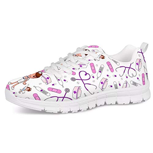 UOIMAG Medical Style Krankenschwester Mesh Trainer Atmungsaktive weiche Schnür Sneaker Leichte Laufschuhe für Frauen Mädchen Freizeitschuhe 38EU von UOIMAG