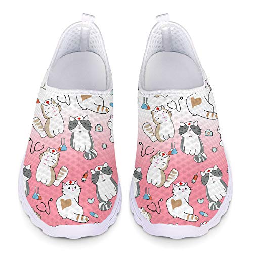 UOIMAG Nette Cat Print Krankenschwester Schuhe für Frauen Mode Sneaker Schuhe Leichte Road Running Schuhe Geschenk für Mädchen 39EU von UOIMAG