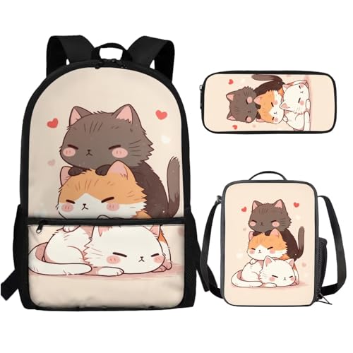 UOIMAG Niedlicher Kinder-Rucksack, Schultasche und Lunchbox-Set, 3-teilig, mit Federmäppchen für Jungen, Katzendesign, Einheitsgröße, Schulranzen-Set UOIMAG Niedlicher Kinder-Rucksack, Schultasche und Lunchbox-Set, 3-teilig, mit Federmäppchen für Jungen, Katzendesign, Einheitsgröße, Schulranzen-Set von UOIMAG
