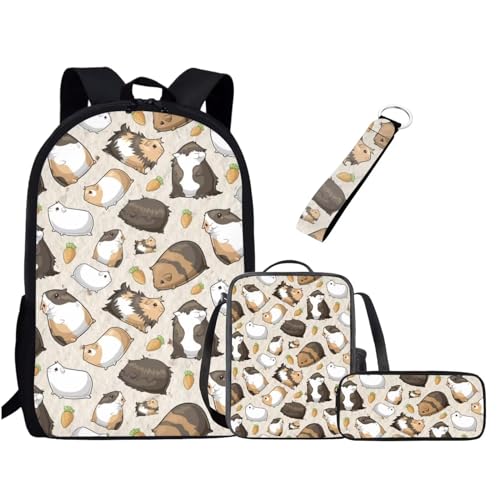 UOIMAG Niedliches Schulranzen-Set für Mädchen und Jungen, Rucksack-Set mit Lunchtasche, Federmäppchen, Schlüsselanhänger, Schulbüchertaschen für Kinder, Meerschweinchen, Einheitsgröße, Schulranzen-Set von UOIMAG