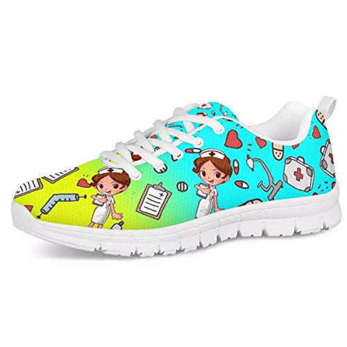 UOIMAG Nurse Medical Pattern Trainer für Frauen Mädchen Geschenk Sneaker Schuhe Atmungsaktive Air Mesh Laufschuhe Flache Spitze Freizeitschuhe 39EU von UOIMAG