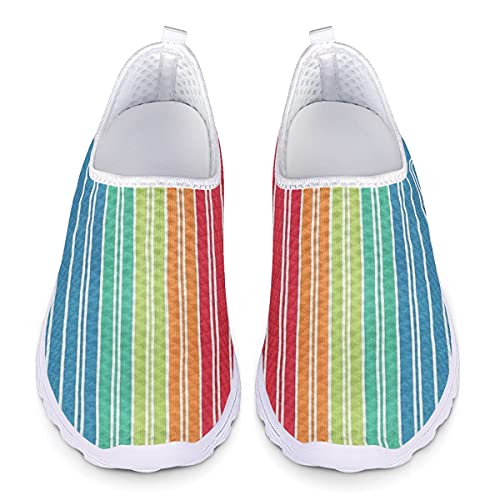 UOIMAG Rainbow Color Stripes Sneaker Schuhe Damen Casual Slip On Schuhe Leicht und Atmungsaktiv, 39EU von UOIMAG