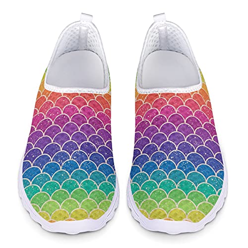 UOIMAG Rainbow Fish Scales Print Sneaker Schuhe für Damen, Bunte Krankenschwesterschuhe, Leichte Rennradschuhe 40EU von UOIMAG