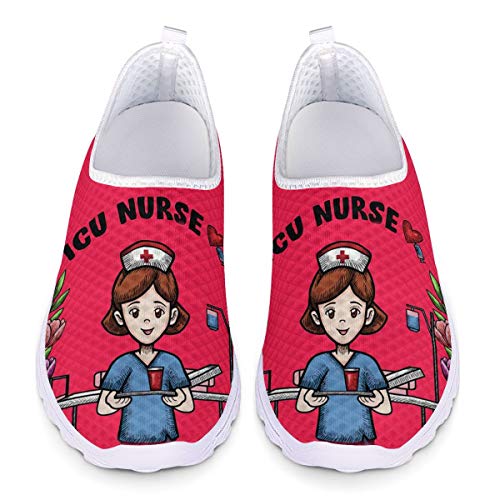 UOIMAG Red Nurse Sneaker Schuhe Geschenk für Frauen Mädchen Casual Slip On Schuhe Atmungsaktive Mesh Schuhe 38EU von UOIMAG