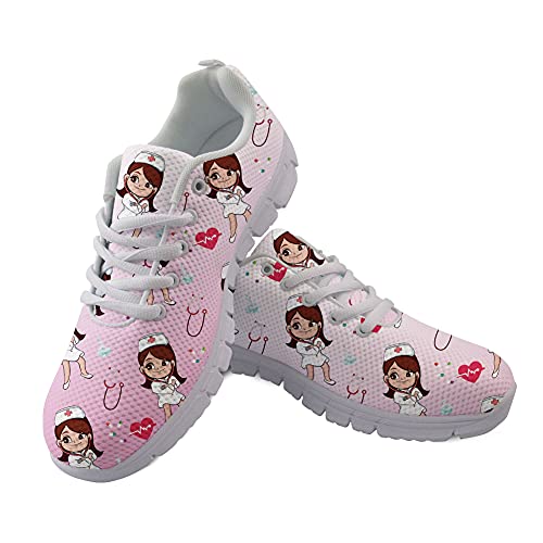 UOIMAG Rosa Unisex Trainer Atmungsaktiver Mesh Sneaker Weiche Schnürschuhe Flache Freizeitschuhe 38EU von UOIMAG