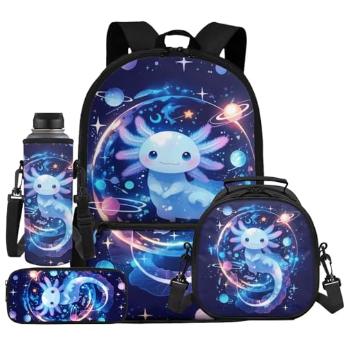 UOIMAG Rucksack-Lunchbox-Set, Kinder, Schultasche und Lunchtasche, niedliches Federmäppchen, Wasserflaschenhalter, 4-teilig, Axolotl Planets Galaxy, Einheitsgröße, Schulranzen-Set UOIMAG Rucksack-Lunchbox-Set, Kinder, Schultasche und Lunchtasche, niedliches Federmäppchen, Wasserflaschenhalter, 4-teilig, Axolotl Planets Galaxy, Einheitsgröße, Schulranzen-Set von UOIMAG