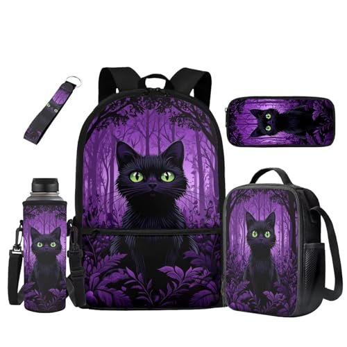 UOIMAG Schulrucksack-Set für Kinder, Schultasche und Lunchbox, 5-teilig, Rucksack mit Wasserflaschenhalter, schwarze katze, Einheitsgröße, Schulranzen-Set UOIMAG Schulrucksack-Set für Kinder, Schultasche und Lunchbox, 5-teilig, Rucksack mit Wasserflaschenhalter, schwarze katze, Einheitsgröße, Schulranzen-Set von UOIMAG