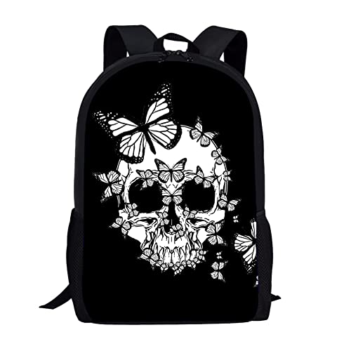 UOIMAG Schulrucksack für Kinder, groß, lässiger Tagesrucksack, Schulrucksack mit Seitentasche, Unisex, Schultertasche, Geschenk, Schmetterling Totenkopf von UOIMAG