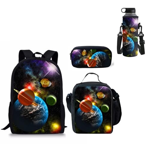 UOIMAG Schultaschen-Sets für Jungen und Mädchen, Rucksack mit Lunchtasche, Federmäppchen, Wasserflaschenhalter, Kindertaschen, Solarsystem, Einheitsgröße, Schulranzen-Set von UOIMAG