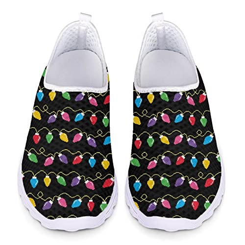 UOIMAG Weihnachten Lichter Mesh Schuhe Slip-On Xmas Schuhe für Frauen Männer Nicht Spitze Wasser Schuhe Casual Walking Schuhe, EU37 von UOIMAG