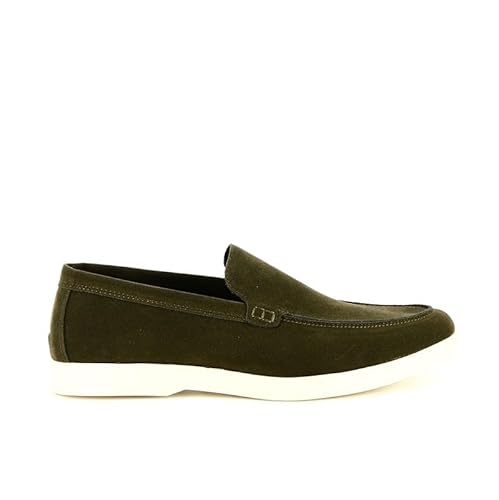 UOMO DESIGN - Laurent Slip-on Herren-Mokassin elegant, weich und bequem, aus Wildleder und veganem Leder, 2 Olive, 44 EU von UOMO DESIGN