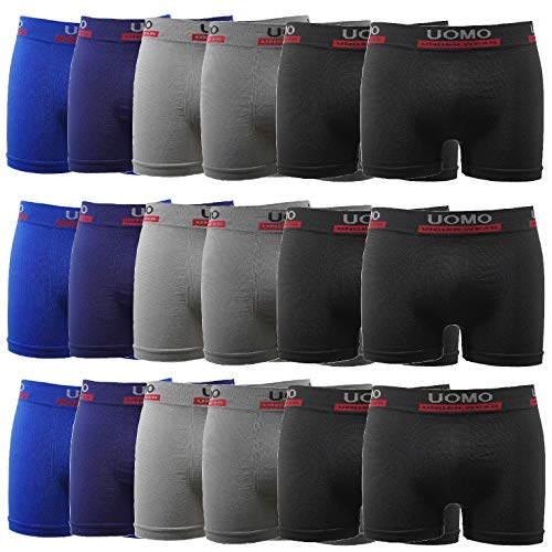 Uomo Boxershorts Unterhosen Boxer Shorts Schwarz K1505 Microfaser Unterwäsche (XL/XXL, 18x Mix Schwarz Navy Blau Dunkelgrau Hellgrau (Farben nach Zufallsprinzip)) von Uomo