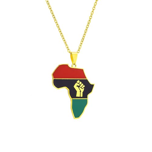 Afrikanische Karte Anhänger Halskette – Personalisierte Faust Ethnische Hip Hop Karte Halsketten Für Frauen Männer Halskette,Mode Persönlichkeit Hip Hop Schmuck Gedenken Geschenk,Gelb,50 Cm Oder von UOMSKTY