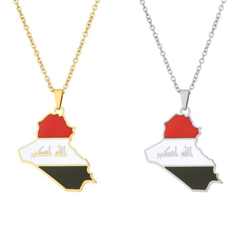 Anhänger-Halskette Mit Karte Und Flagge Der Republik Irak – Modischer Charme,Ethnische Schlüsselbeinkette,Halsketten,Charm-Hip-Hop-Patriotismus-Schmuck Für Damen Und Herren,Pullover,Gelb,50 Cm Ode von UOMSKTY