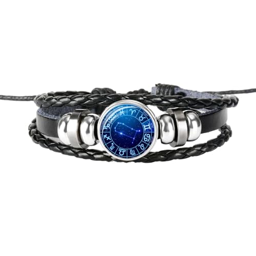 Armband Mit Sternzeichen Zwillinge, Lederarmbänder Mit 12 Sternbildern – Handgewebtes Vintage-Armband Aus Schwarzem Leder, Verstellbares Armband, Geburtstagsgeschenk Für Damen Und Herren, 26 Cm von UOMSKTY