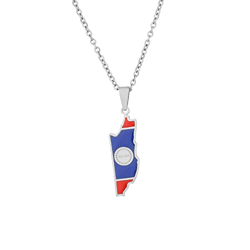 Belize-Umrisskarte-Charm-Halskette Für Männer Und Frauen – Minimalistische Halskette Mit Emaille-Anhänger Mit Nationalgrenze,Hip-Hop-Charm,Hip-Hop-Patriotismus-Schmuck Für Damen Und Herren,Pullov von UOMSKTY