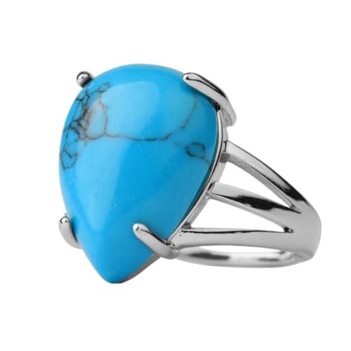 Boho Blau Türkis Handgefertigte Öffnungsringe – Charm Wassertropfen Naturstein Klassisch Vier Zinken Inlay Fingerringe,Kristallstein Verstellbare Ringe Schmuck Geschenke Für Frauen,Blau,Verstellbar von UOMSKTY