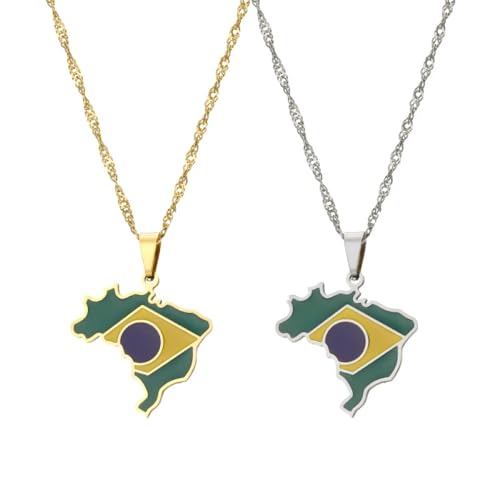 Brasilien-Karte Und Flagge-Anhänger-Halskette – Modische Brasilien-Karten-Land-Halskette,Schmuck,Schlüsselbeinkette,Pullover,Dünne Kette,Patriotischer Chic,Halsband Für Männer Und Frauen,Geschen von UOMSKTY