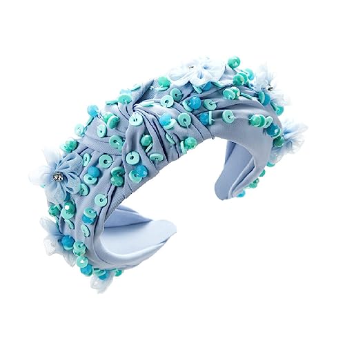 Breites Vintage-Stirnband Für Damen – Elegante Kristall-Strass-Blumen, Haar-Accessoires, Blau Geknotete Haarkrone, Kopfbedeckung, Charme, Mädchen-Haarreifen, Schmuck, Trend-Chic-Kopfbedeckung, Uni von UOMSKTY