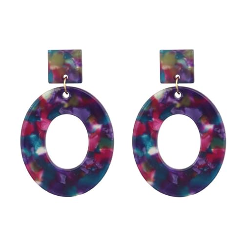 Bunte Retro-Acryl-Creolen Für Damen - Modische, Ovale, Geometrische Anhänger-Ohrstecker, Ohrhänger, Charm-Trend-Schmuck, 70Er-80Er-Jahre-Trend, Langes Ohrhänger-Accessoire, Geschenke Für Mädche von UOMSKTY