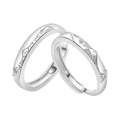 Charm Paare Passende Ringe Für Damen Und Herren – Modischer Offener Ring Mit Bergwellen-Wellen, Verstellbare Eheringe, Exquisiter Trend-Versprechensring, Schmuck, Accessoires, Geschenk, Ein Paar Ri von UOMSKTY