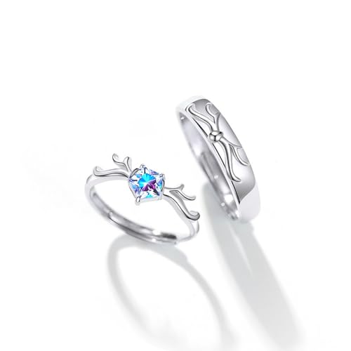 Charm-Paare Passende Ringe Für Damen Und Herren - Offener Ring Mit Modischem Geweih, Elch, S925, Verstellbare Eheringe, Exquisiter Versprechensring Mit Zirkoneinlage, Schmuckzubehör, Geschenk, Ein von UOMSKTY