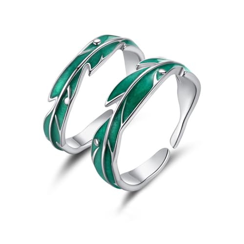 Charm-Ringe Für Paare, Passende Ringe Für Damen Und Herren – Grüner Emaille-Bananenblatt-Offener Ring, Verstellbare Eheringe, Exquisiter Ewigkeits-Versprechensring, Schmuckzubehör, Geschenk, Ein von UOMSKTY