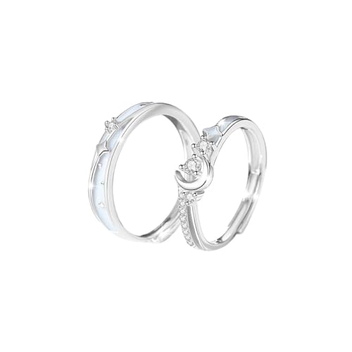 Charm-Ringe Für Paare, Passende Ringe Für Damen Und Herren - Modischer Offener Ring Mit Leuchtenden Sternen Und Mond, S925, Verstellbare Eheringe, Exquisiter Ring Für Die Ewigkeit, Schmuckzubehör von UOMSKTY