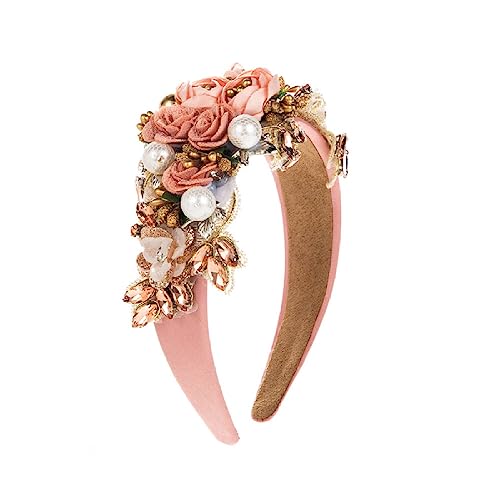 Damen-Haarreifen Mit Süßen Rosa Blumen – Modischer Charme, Mädchen-Stirnband, Ethnische Stickerei, Breite Kopfbedeckung, Accessoires Für Damen, Neuheitstrend, Haarkrone, Schmuck, Outdoor-Party-K von UOMSKTY