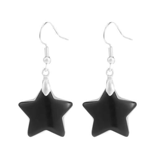 Damen-Ohrringe Aus Naturstein – Einzigartige Obsidian-Energie,Leichte Schwarze Stern-Design-Tropfenohrringe,Einfache Stile,Ohrringe,Schmuck Für Geburtstagsparty-Geschenk,Schwarz von UOMSKTY