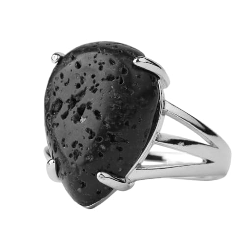 Damen-Ringe In Lava-Wassertropfen-Form – Kreative Handgefertigte Intarsien Mit Vier Zinken,Schwarz,Offen,Verstellbar,Cocktail-Fingerringe,Modisch,Elegant,Yoga,Geburtstag,Tägliches Tragen,Schmuck Fü von UOMSKTY