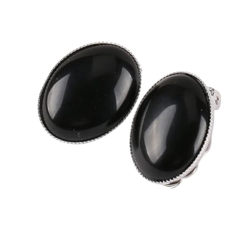Einzigartige Schwarze Onyx-Clip-Ohrringe – Handgefertigte,Ungelochte Ovale Damen-Ohrringe Aus Natürlichem Kristallstein,Eleganter Retro-Charm-Damenmode-Schmuck,Schwarz von UOMSKTY