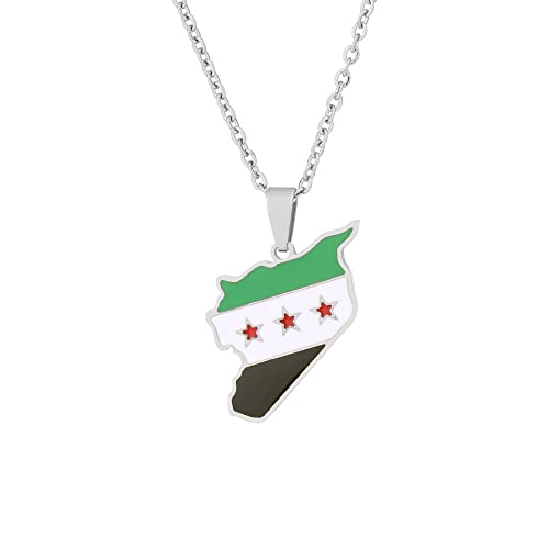 Einzigartige Syrien-Karten-Anhänger-Halsketten – Unisex,Syrer,Länderumriss,Traditioneller Flaggen-Anhänger,Freundschafts-Halskette Für Damen Und Herren,Schmuck,Urlaub,Party,Geschenk,Weiß,50 Cm O von UOMSKTY