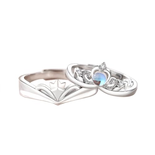 Eleganter Egagement-Ring Für Paare - Romantischer S925 Eternity Promise Ehering, Verstellbarer Ring Mit Mondstein-Zirkon-Krone, Charme Exquisiter Schmuckaccessoires Für Frau Und Mann, Ein Paar Ring von UOMSKTY