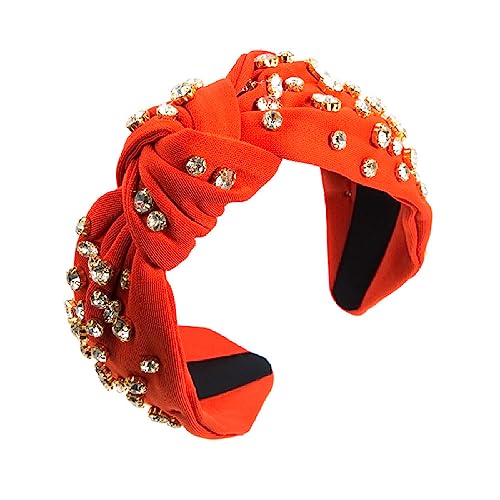 Elegantes Geknotetes Stirnband Für Mädchen – Orange, Breiter Barock-Haarreifen, Modische Strass-Haar-Accessoires, Trendige Damen-Charme-Chic-Haarkrone, Neuheit, Party, Strand, Schmuck, Kopfbedecku von UOMSKTY