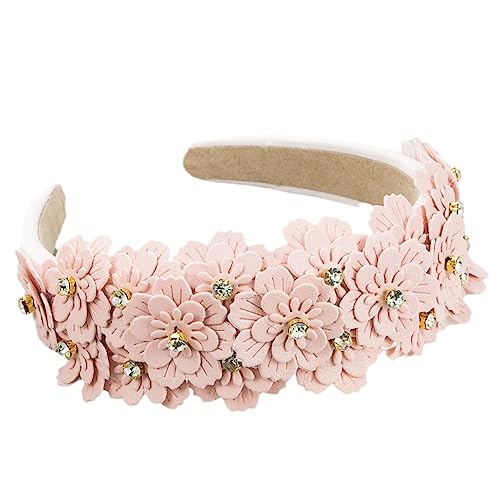 Elegantes Lederblumen-Haarband Für Damen – Charm, Neuartiger Haarreifen, Glänzende Strasssteine, Breite Kopfbedeckung, Damen-Trend-Haarkrone, Kreative Haar-Accessoires, Mädchenschmuck, Kopfbedeck von UOMSKTY