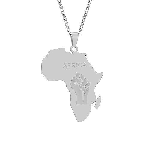 Ethnische Afrika-Karte-Flaggen-Anhänger-Halsketten – Afrika-Karten,Länderumriss,Patriotisches Zubehör,Afrika-Glänzende Faust-Anhänger-Halskette,Weltreise-Karte-Halskette,Geschenke Für Frauen,We von UOMSKTY