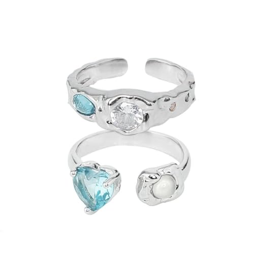 Exquisiter, Glänzender, Verstellbarer Paarring – Eleganter Offener Ring Mit Blauem Herz-Zirkon, Jubiläumsversprechen, Eheringe, Schmuck, Mode Für Männer Und Frauen, Charm-Trend-Accessoires, Gesc von UOMSKTY