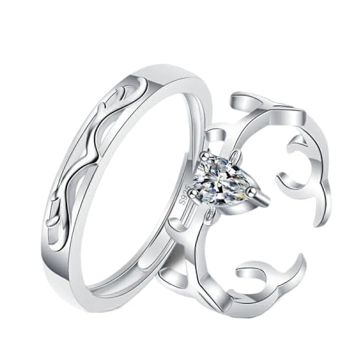 Exquisiter Elch-Verstellbarer Paarring – Hohles Geweih, Offener Ring, Zirkon-Versprechensring, Jahrestag, Eheringe, Schmuck, Modische Herren- Und Damen-Charm-Trend-Accessoires, Geschenk, Ein Paar Ri von UOMSKTY