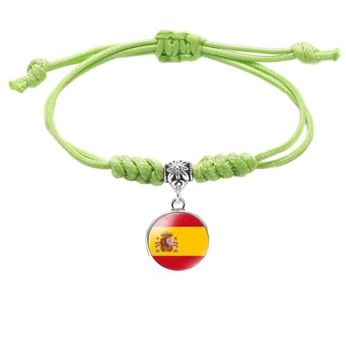 Geflochtenes Armband Mit Spanischer Flagge – Grünes Seil, Geschichtet, Gewebter Armreif Für Männer Und Frauen, Runder Abzeichen-Anhänger, Armbänder, Verstellbar, Charm-Neuheit, Patriotischer Sc von UOMSKTY