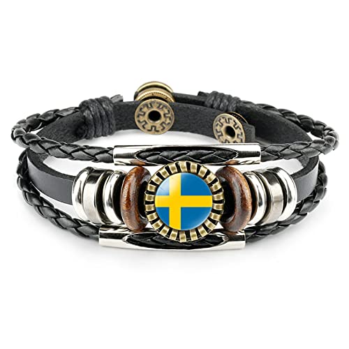 Gewebtes Armband Mit Schweden-Flagge - Unisex, Verstellbarer Knopf, Geflochtener Armreif Aus Leder, Time Gem, Punk-Armband, Charm-Neuheit, Patriotischer Schmuck, Accessoires, Paar, Abschlussgeschenk, von UOMSKTY