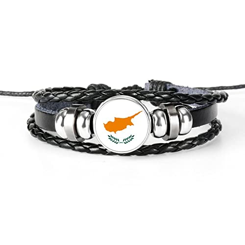 Gewebtes Armband Mit Zypern-Flagge - Punk-Armreif Aus Geflochtenem Leder Für Herren Und Damen, Verstellbar, Charm Neuheit Patriotischer Schmuck Rundes Abzeichen Armband Paar Accessoires Geschenk,Ein von UOMSKTY